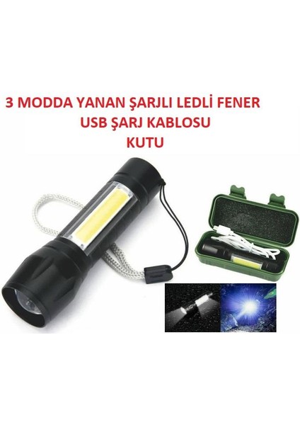 El Feneri Şarjlı Kamp Avcılık Feneri Mini LED Zoom Fener Üç Fonksiyon Fener