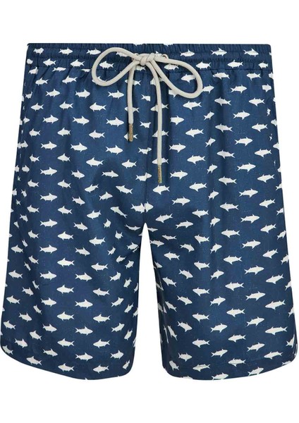 Erkek Deniz Havuz Şortu Desenli Jay S278 Koyu Lacivert