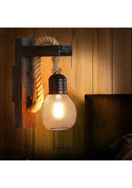 Retro Ahşap Duvar Lambası LED Dekoratif Işık (Yurt Dışından)