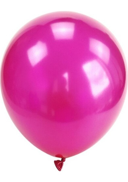 Fuşya 10 Adet Metalik Helyum Uyumlu Fuşya Balon + Fuşya Parlak Balon Doğum Günü Parti Süsleme Helyum Uyumlu