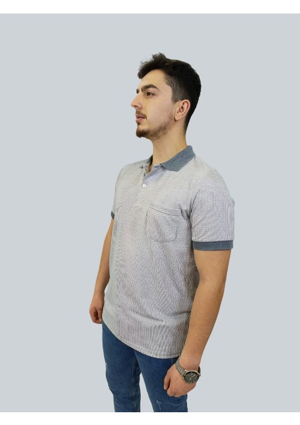 Daniel Milano Erkek Striped Polo Yaka Gri Tişört