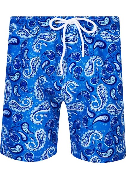 Erkek Deniz Havuz Şortu Desenli Wyatt S264 Açık Lacivert