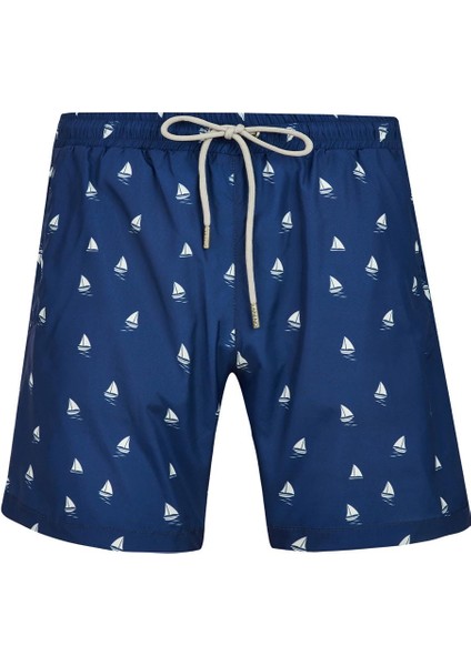 Erkek Deniz Havuz Şortu Desenli Brıty S269 Koyu Lacivert
