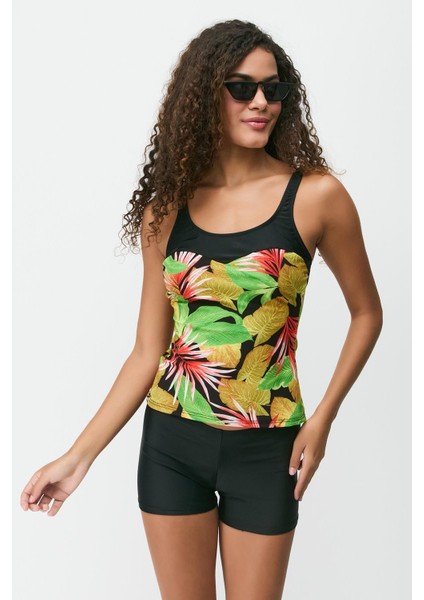 Şortlu Tankini 7757 Siyah/çok Renkli