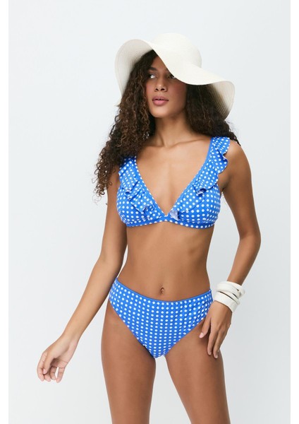 Fırfırlı Üçgen Bikini Takım 3277 Lacivert