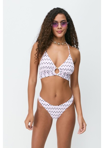 Halka Detay Üçgen Bikini Takım 3278 Mor/beyaz