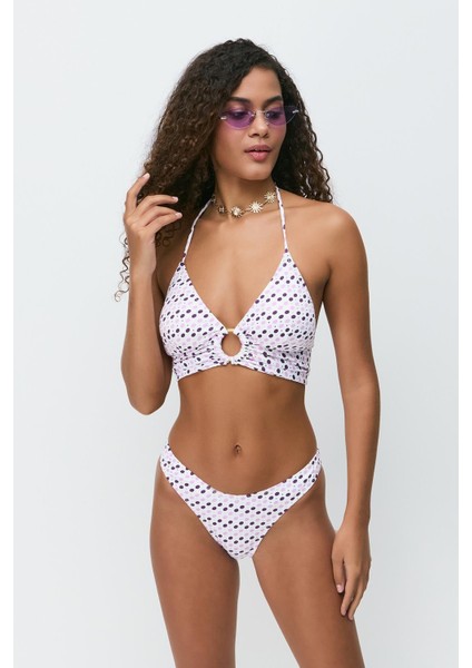 Halka Detay Üçgen Bikini Takım 3278 Mor/beyaz