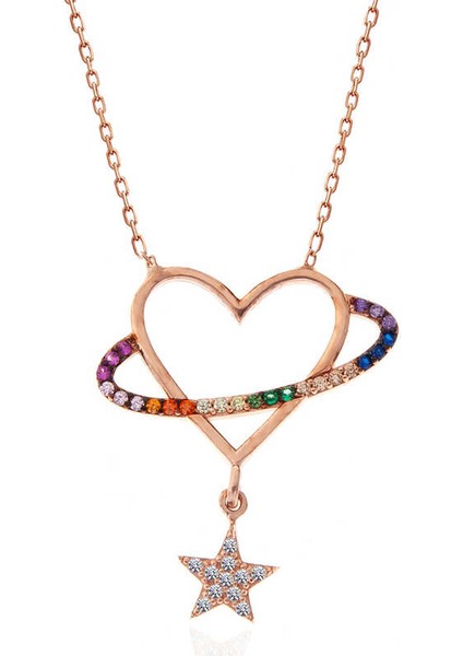 Gümüş Rose Kalp Yıldız Kadın Kolye fiyatları