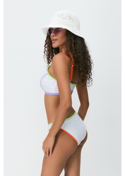 Renkli Biyeli Bikini Takım 3279 Beyaz