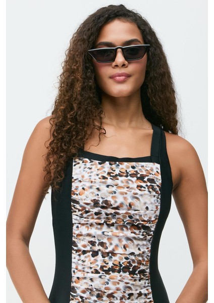 Kare Yaka Büzgülü Mayo 7763 Siyah/bej fiyatları