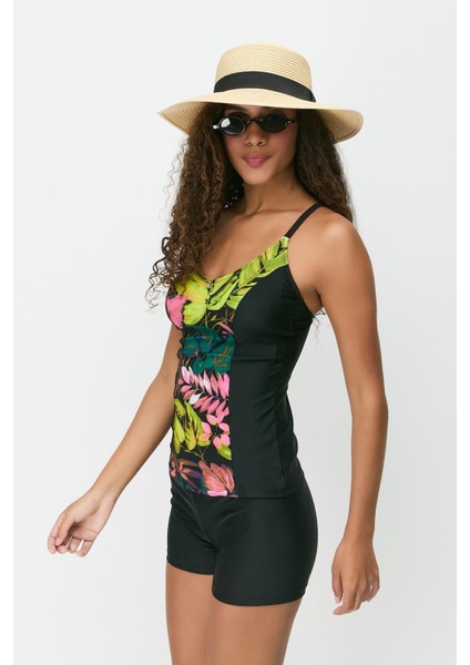 Şortlu Tankini 7749 Siyah/çok Renkli