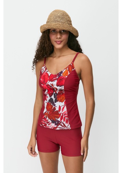 Şortlu Tankini 7749 Kırmızı/çok Renkli