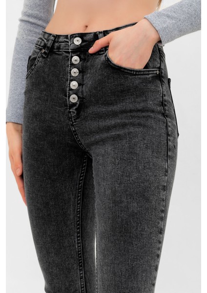 Önden Çok Düğmeli Kot Pantolon Skinny Dar Kalıp Denimkadın  Jean