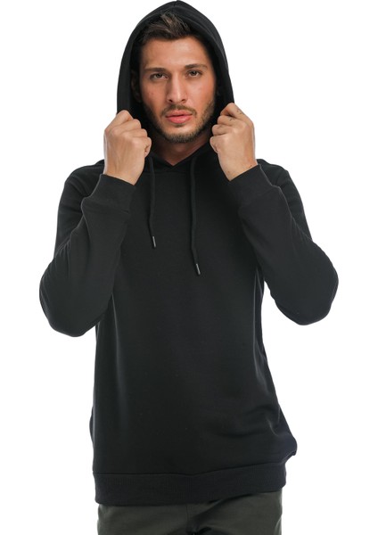 Kapüşonlu Basic Geniş Kesim Erkek Içi Polarlı Sweatshirt