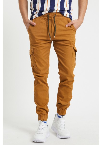Slim Fit None Denim Paçaları Lastikli Esnek Kumaş Erkek Kargo Pantolon
