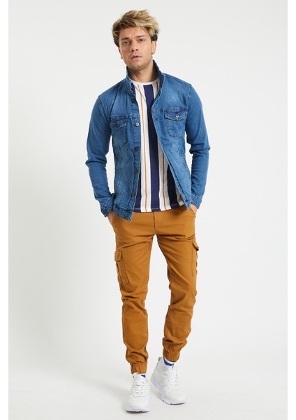 Slim Fit None Denim Paçaları Lastikli Esnek Kumaş Erkek Kargo Pantolon indirimleri