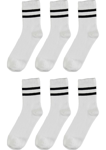 6'lı Paket Pamuklu Çizgili Yarım Konç Erkek - Kadın Çorap