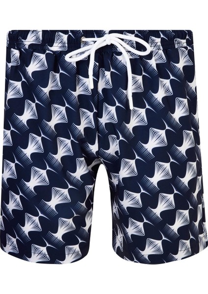 Erkek Deniz Havuz Şortu Desenli Ace S243 Koyu Lacivert