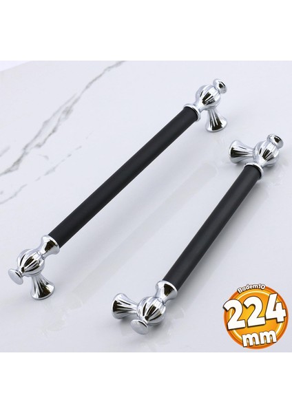 Çınar 224 mm Krom Siyah Mutfak Mobilya Çekmece Metal Dolap Kapak Kulpları Dolabı Kulbu Kulpu 224 mm