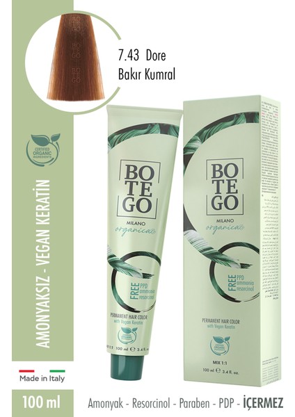 Organica Krem Boya 7.43 Dore Bakır Kumral 100 Ml