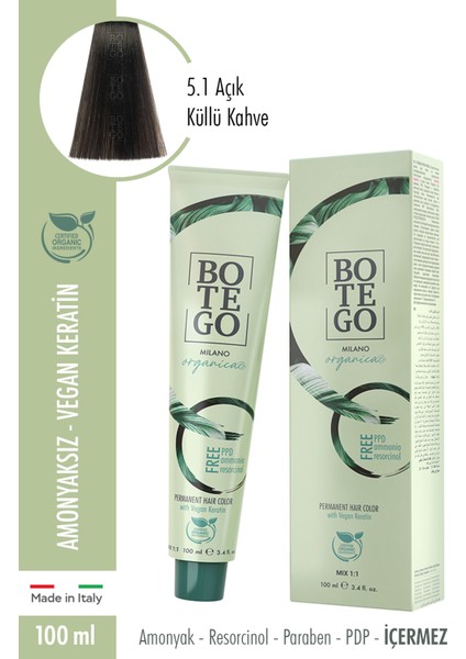 Organica Krem Boya 5.1 Açık Küllü Kahve 100 Ml
