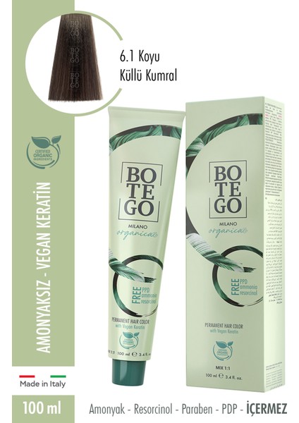 Botego Milano Organica Krem Boya 6.1 Yoğun Küllü Kumral 100 Ml