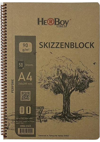 Skizzenblock Spiralli Yan Bloknot A4-90GR. 50YP. HRB-3169