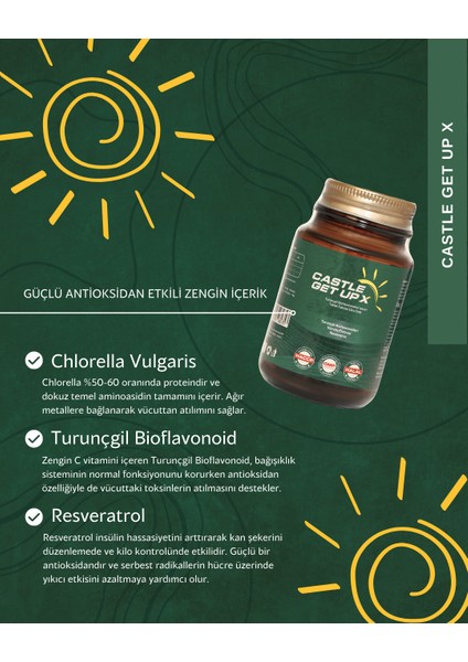 Castle Get Up X Chlorella, Resveratrol, Turunçgil Bioflavonoidleri İçeren Takviye Edici Gıda