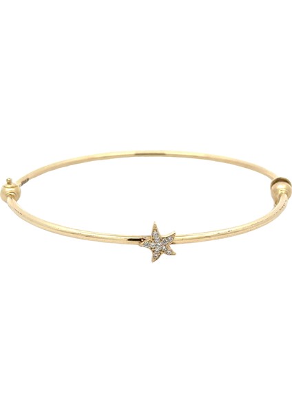 Ince Zirkon Taş Döşeli Deniz Yıldızı Figürlü Yeşil Altın Kelepçe Bileklik