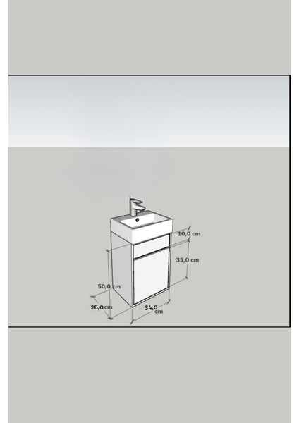 Turkuaz Seramik Banyo Tuvalet Mini Lavabo 26 x 36 cm %100MDF (Banyo Dolabı)