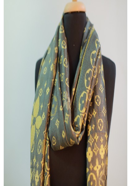 Antrasit Gold Rengi Desenli Paşmina Şal