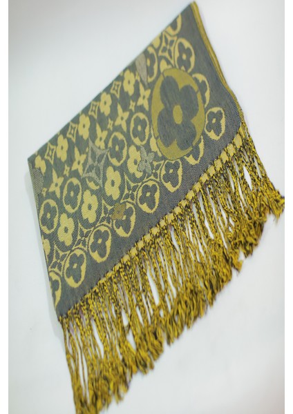 Antrasit Gold Rengi Desenli Paşmina Şal