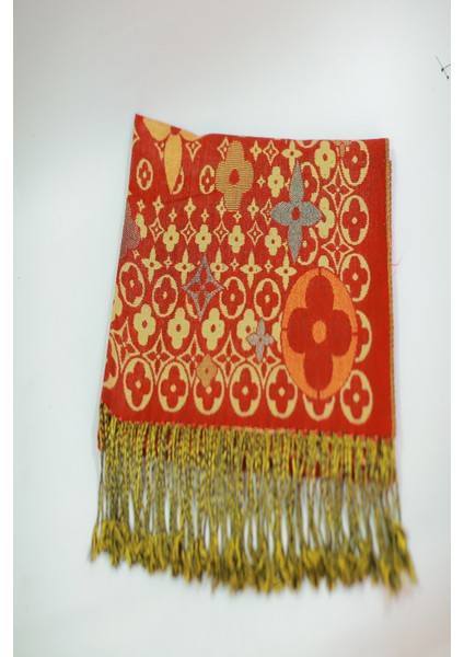 Bordo Gold Rengi Desenli Pasşmina Şal