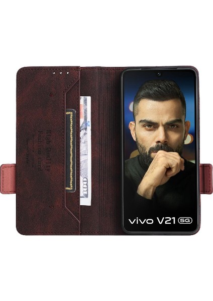 Vivo V21 Deri Folio Flip Case Için Kılıf Kart ile Tam Koruma (Yurt Dışından)