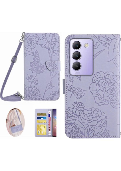 Kart Sahibi ve Uzun Kayış Kelebekler ve Pu ile Vıvo V30 Lite 5g Için Kılıf (Yurt Dışından)