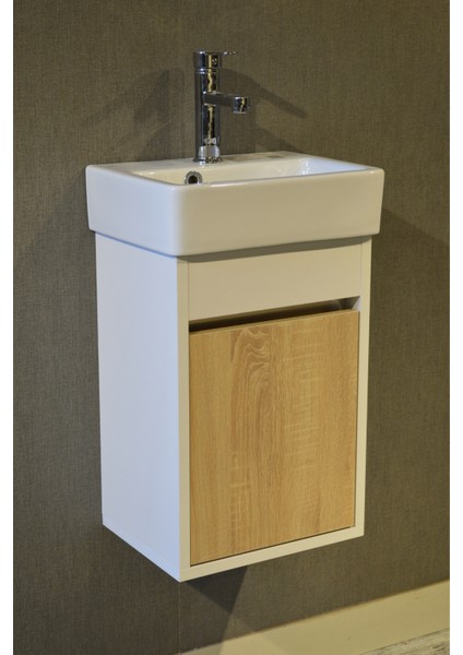 Turkuaz Seramik Banyo Tuvalet Mini Lavabo 26 x 36 cm %100MDF (Banyo Dolabı)