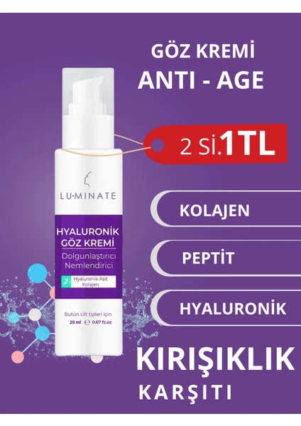 Göz Altı Kremi Hyaluronik Asit Peptit Kolajen Anti-Age Dolgunlaştırıcı Göz Çevresi Nemlendirici Yaşlanma Karşıtı 20 ml