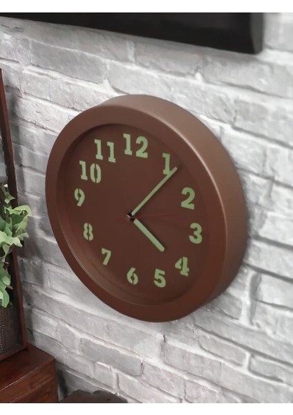 Fosforlu Gece Parlayan Görünen Metal Bakır Renkli Duvar Saati Çap 26 cm