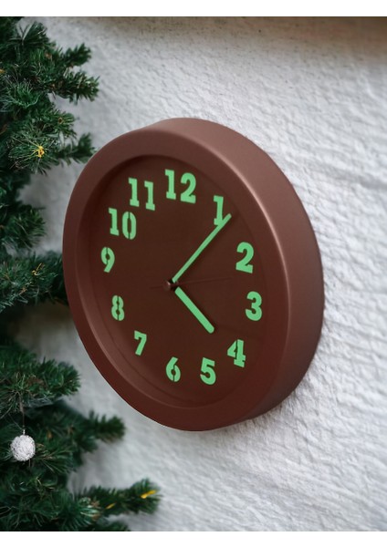 Fosforlu Gece Parlayan Görünen Metal Bakır Renkli Duvar Saati Çap 26 cm