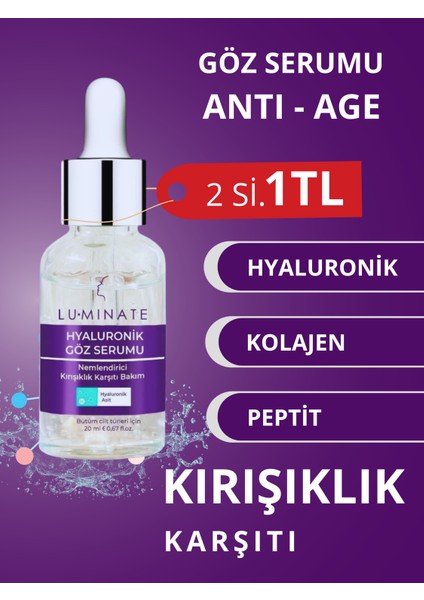 Hyaluronik Göz Altı Serumu Göz Çevresi Nemlendirici Yaşlanma Karşıtı 20 ml