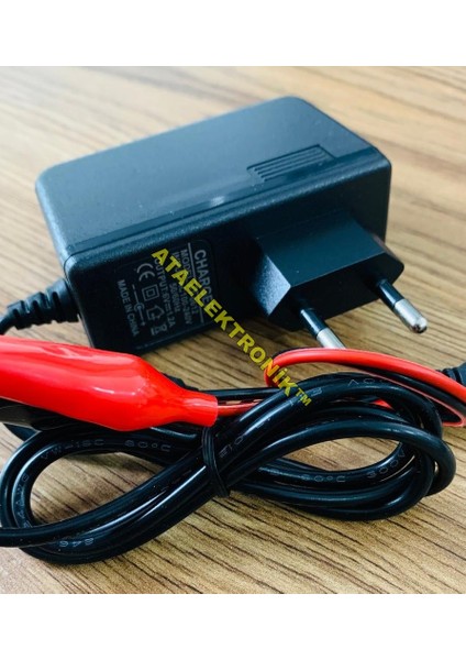 Ata Elektronik 6 Volt Çocuk Akülü Araba Akü Şarj Cihazı Adaptörü + Timsah Maşalı Charger + Kesici + Işıklı - Çıkış Voltajı  7.8 Volt 1.2 Amper