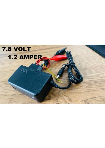 Ata Elektronik 6 Volt Çocuk Akülü Araba Akü Şarj Cihazı Adaptörü + Timsah Maşalı Charger + Kesici + Işıklı - Çıkış Voltajı  7.8 Volt 1.2 Amper