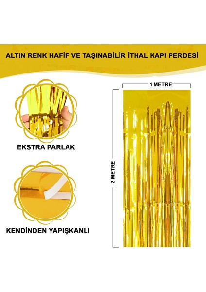 Altın Gold Renk Ekstra Metalize Parlak Saçaklı Arka Fon Perde Ithal 1x2 Metre