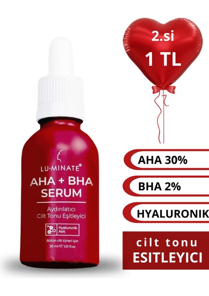 Aha-Bha Serumu Aydınlatıcı Cilt Tonu Eşitleyici Anti-Pigmentasyon Leke Karşıtı Kırmızı Peeling (Aha 30 % Bha 2%)