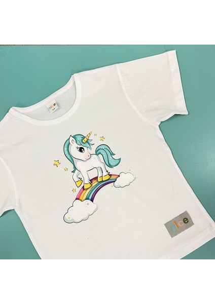 Nicekids %100 Premium Organik Sertifikalı Suprem Oversize Çocuk Tshirt-Unicorn