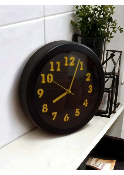 Metal Sarı Siyah Otel Ofis Salon Mutfak Duvar Saati Çap 26 cm fiyatları