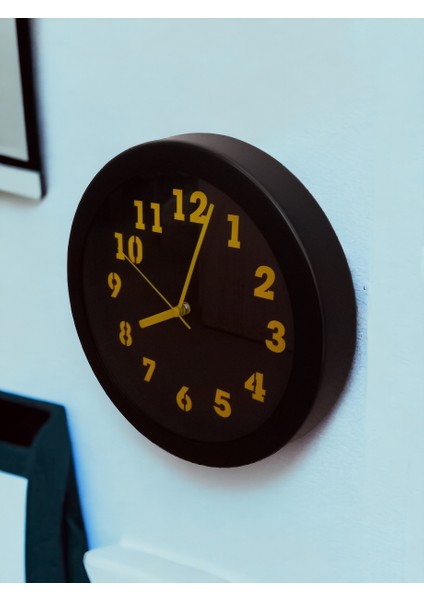 Metal Sarı Siyah Otel Ofis Salon Mutfak Duvar Saati Çap 26 cm modelleri
