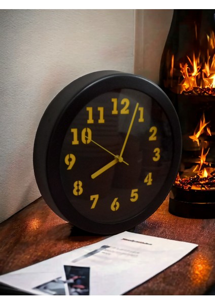 Metal Sarı Siyah Otel Ofis Salon Mutfak Duvar Saati Çap 26 cm indirimleri