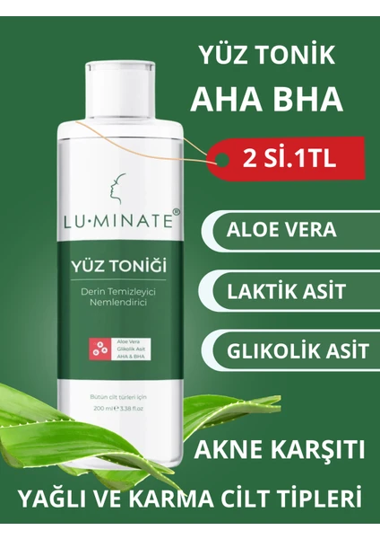 Yüz Tonik Salisilik Asit Aha+Bha Aloe Vera Aydınlatıcı Yüz Temizleme Toniği 200 ml