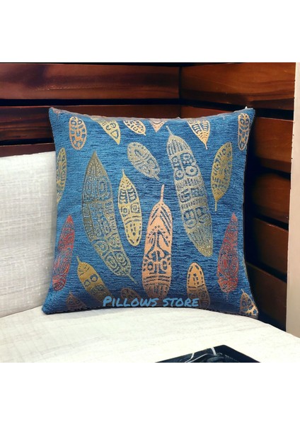 Yaprak Desenli Açık Mavi Kırlent Kılıfı 45CM*45CM